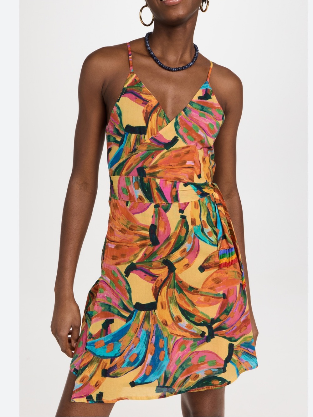 Farm Rio Colorful Banana Cover-up Wrap Dress XL Tropical Vacation Beach Party